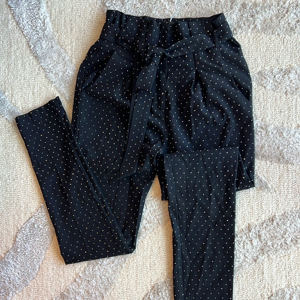 Rhinestoned Pants with Tie Waist